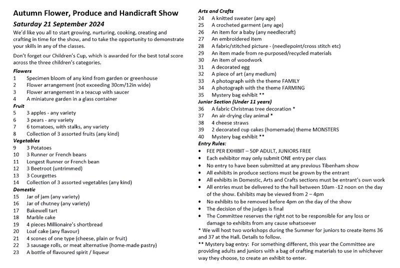 Flower, Produce and Handicraft Show Schedule 2024
